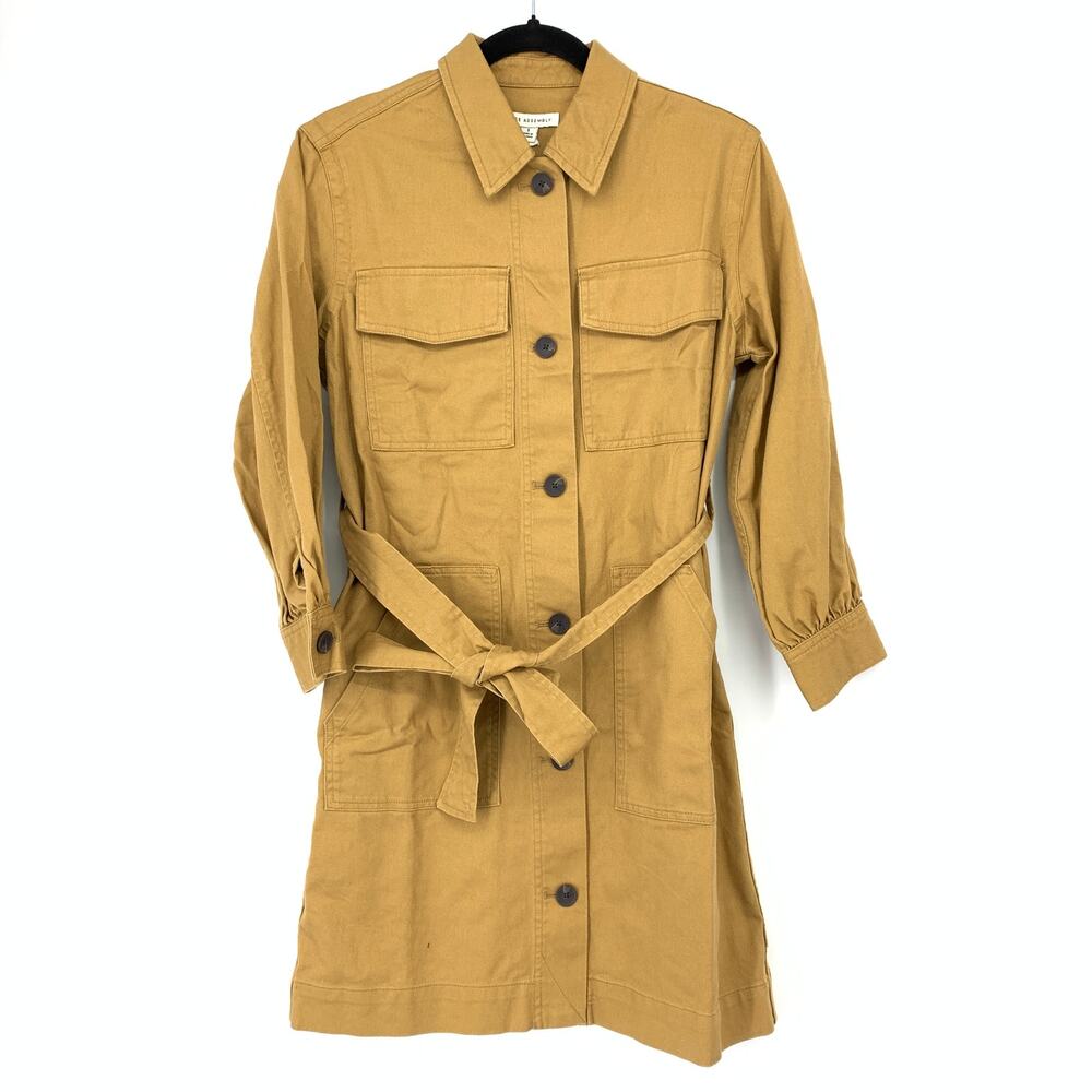 Free Assembly Long Sleeve Shirt Dress Womens Sz Small Camel Tan Belted NEW